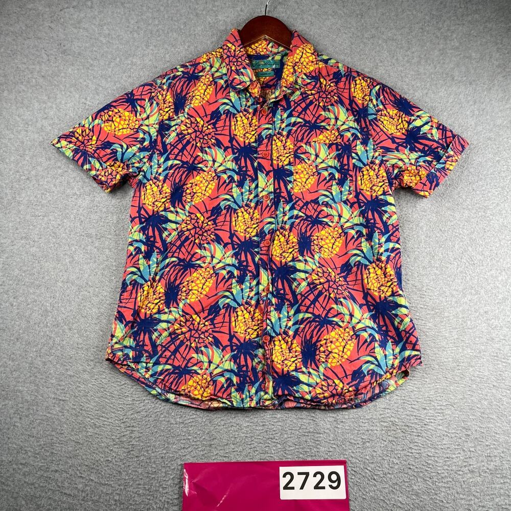 Joe Marlin Tapered Fit Colorful Tropical Shirt Button Up Short Sleeve Mens M